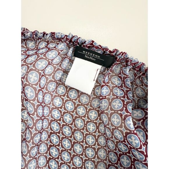 Weekend Max Mara Red Blue Geometric Silk Top Blouse & Wide Fit Pants Set Size 8 - Picture 5 of 9